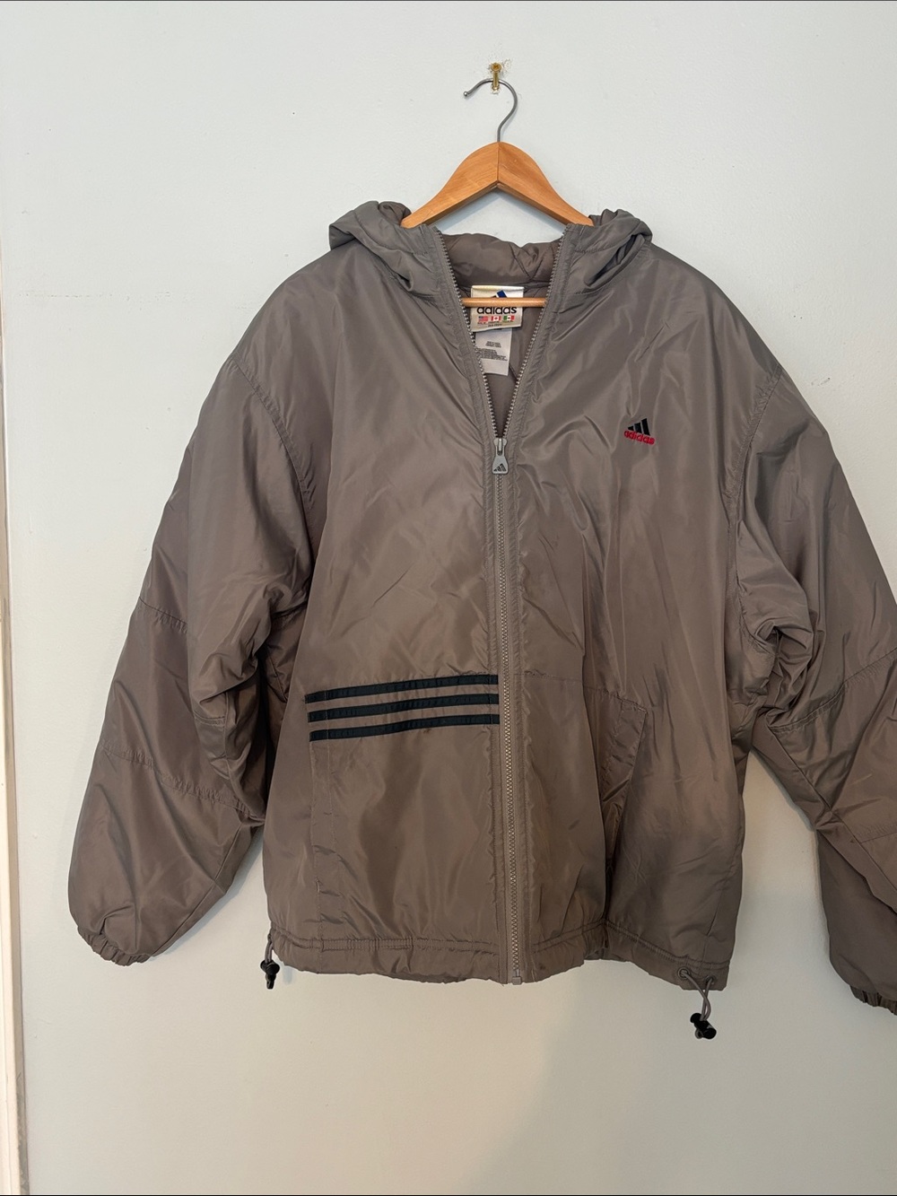 Vintage Adidas Mens Hooded Puffer Jacket - Gray